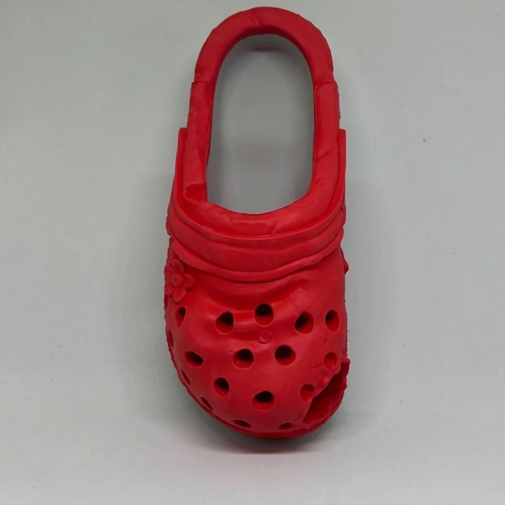 Red Natural Rubber Dog Chew Toy Slipper |‎ Treat Dispenser | 5x2 in